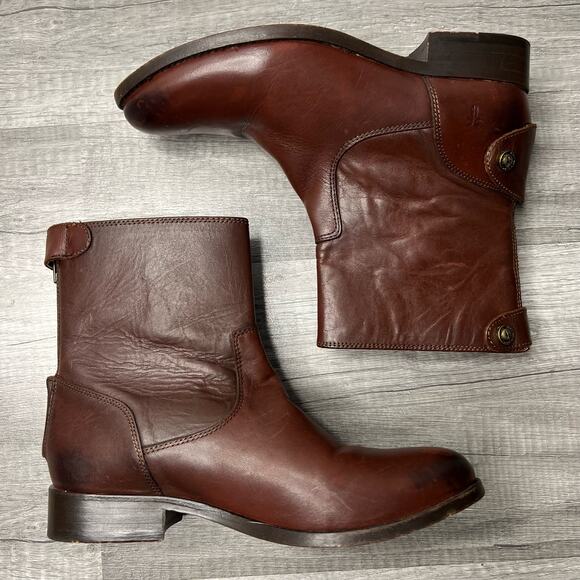 FRYE Womens Melissa Leather Button Zip Short Brown Boots Western Size 6 - Picture 1 of 7